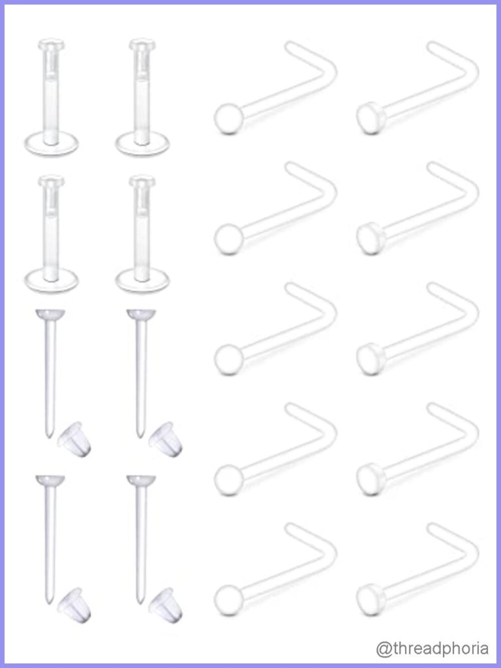 Clear Nose Studs Retainer Bioflex Plastic Piercing Jewelry Work Surgery